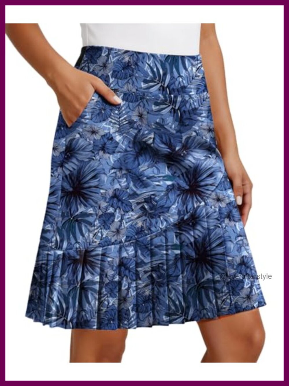 PINSPARK Women's 20" Knee Length Pleated Golf Skort Built-in Mesh Shorts